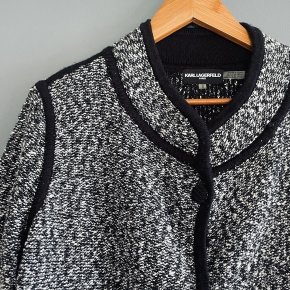 Karl Lagerfeld Paris Tweed One Button Cape Jacket M Black White Academia Coat - Picture 6 of 8